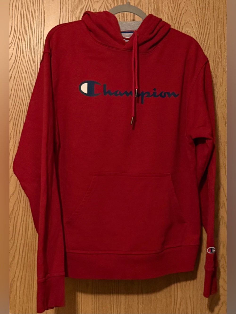 Champion Red Crewneck Hoodie with Navy Logo